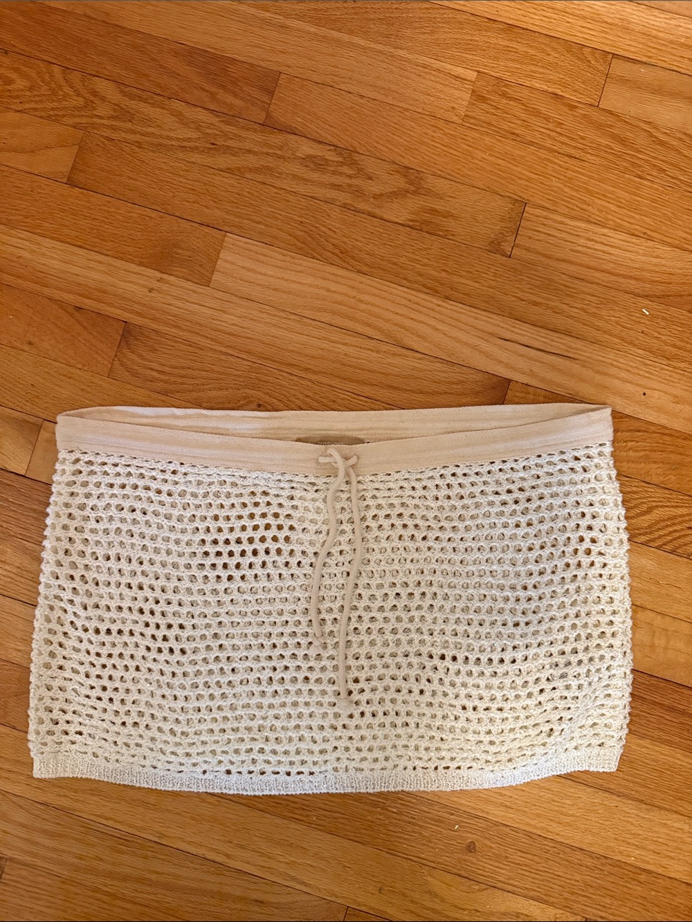 Free People Free-est Cream Crochet Mini Skirt with Drawstring Waist